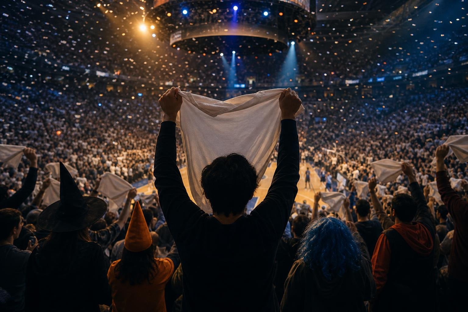 A premium promotional graphic for the Toronto Raptors’ 2026–27 Specialty Nights. The left side is mostly dark and open for text, with white headline copy reading “SPECIALTY NIGHTS,” “2026–27,” and “GROAT WEEKEND • NO. 7.” The right side shows a dramatic, warmly lit Scotiabank Arena scene filled with cheering fans, confetti, and celebratory red lighting. A large red No. 7 jersey with the name “LOWRY” hangs prominently above the court as the central focal point, surrounded by subtle championship-style visual details. Along the bottom edge, illustrated Tickets 4 Fans ticket stubs overlap the design, reinforcing the promotional theme and leaving a clean, editorial look.